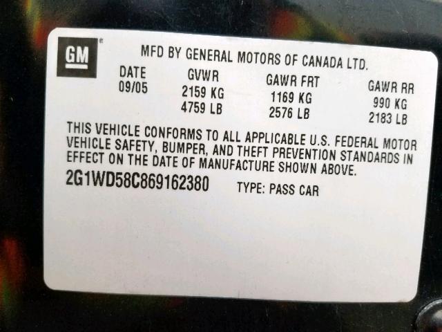 2G1WD58C869162380 - 2006 CHEVROLET IMPALA SUP 黑色 照片 10