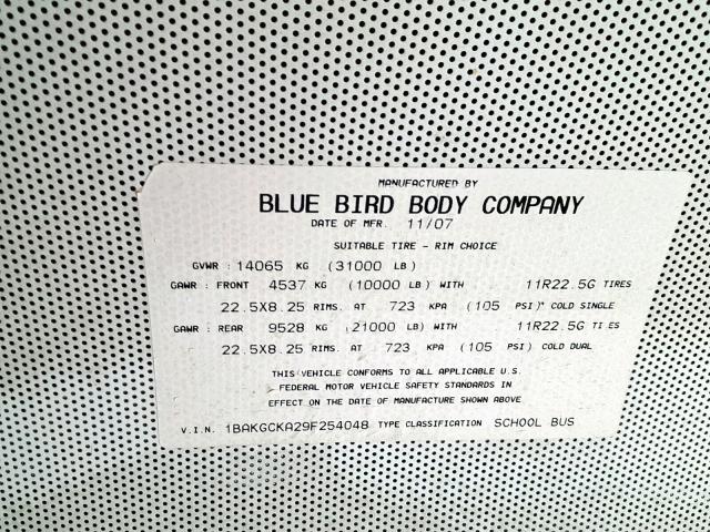 1BAKGCKA29F254048 - 2009 BLUE BIRD SCHOOL BUS / TRANSIT BUS  photo 10