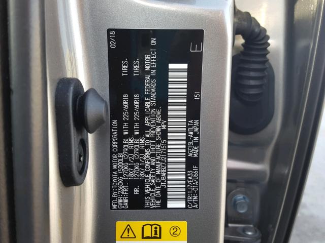 JTJBARBZ7J2171515 - 2018 LEXUS NX 200T SILVER photo 10