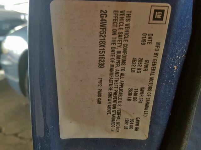 2G4WF5218X1516239 - 1999 BUICK REGAL GS BLUE photo 10