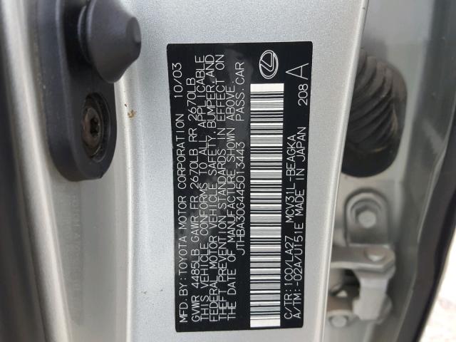 JTHBA30G445013443 - 2004 LEXUS ES 330 SILVER photo 10