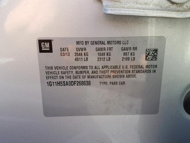 1G11H5SA0DF268638 - 2013 CHEVROLET MALIBU LTZ 银色 照片 10