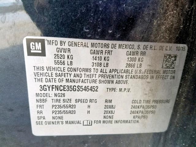 3GYFNCE35GS546452 - 2016 CADILLAC SRX PERFOR BLACK photo 10