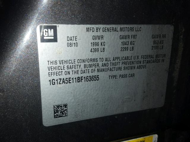 1G1ZA5E11BF163655 - 2011 CHEVROLET MALIBU LS 灰色 照片 10