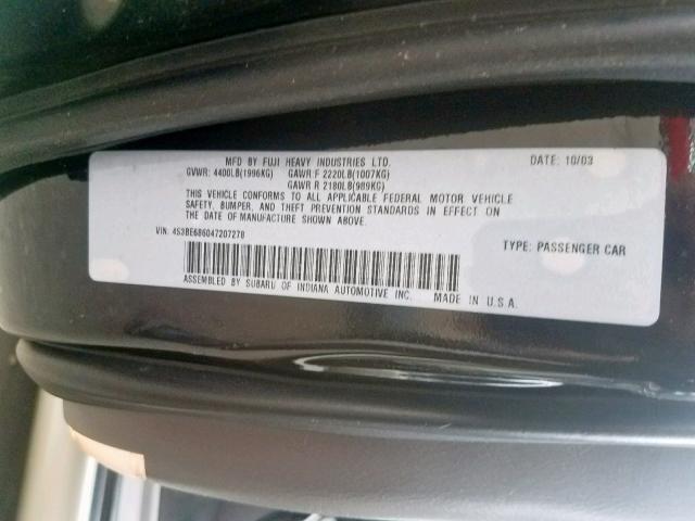 4S3BE686047207278 - 2004 SUBARU LEGACY OUT BLACK photo 9