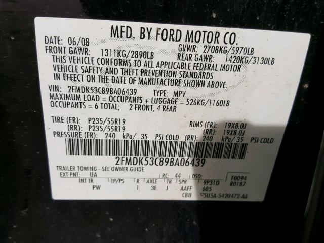 2FMDK53C89BA06439 - 2009 FORD FLEX LIMIT BLACK photo 10