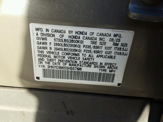 2HNYD18655H557196 - 2005 ACURA MDX TOURIN GOLD photo 10