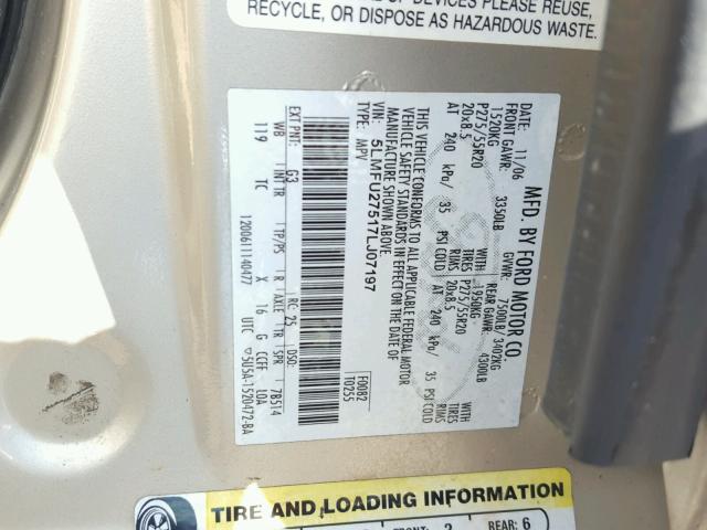 5LMFU27517LJ07197 - 2007 LINCOLN NAVIGATOR 金色 照片 10