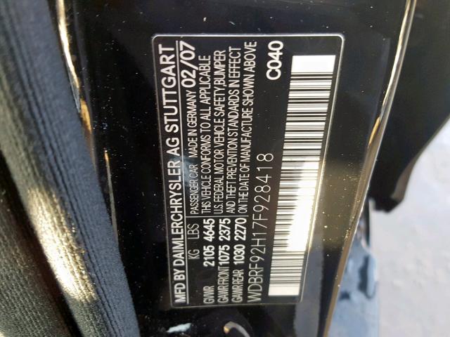 WDBRF92H17F928418 - 2007 MERCEDES-BENZ C 280 4MAT BLACK photo 10