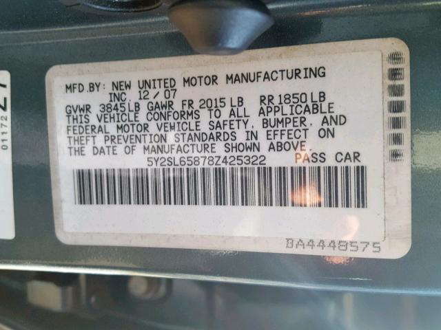 5Y2SL65878Z425322 - 2008 PONTIAC VIBE GRAY photo 10