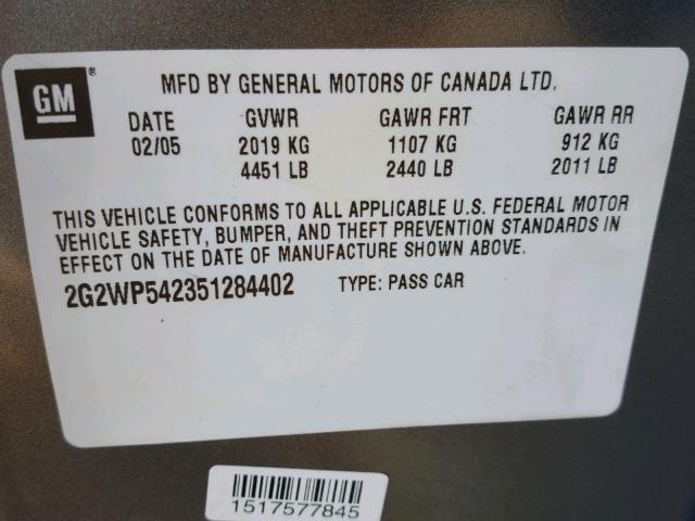 2G2WP542351284402 - 2005 PONTIAC GRAND PRIX ნაცრისფერი ფოტო 10