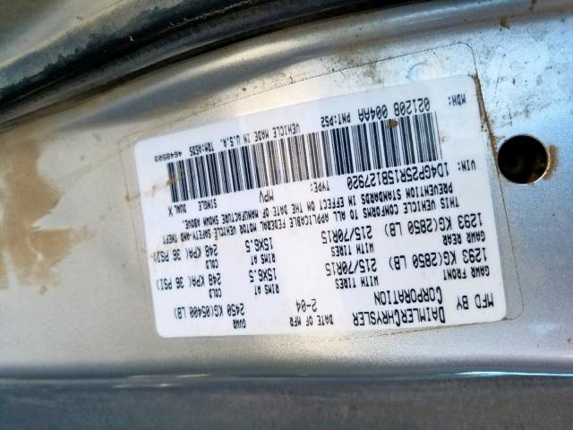 1D4GP25R15B127920 - 2005 DODGE CARAVAN SE SILVER photo 10