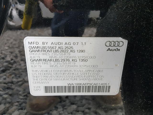 WA1WKAFP9CA014051 - 2012 AUDI Q5 PRESTIG BLACK photo 10