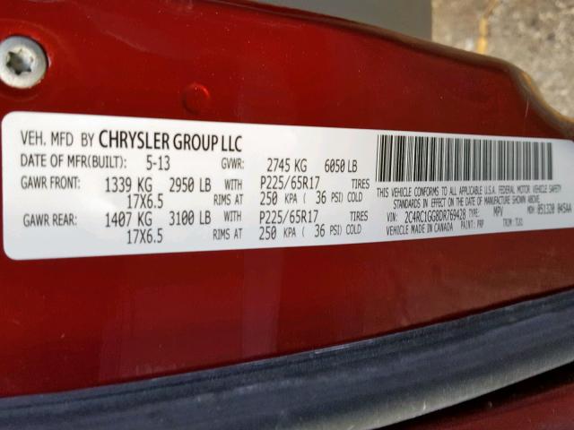 2C4RC1GG8DR769428 - 2013 CHRYSLER TOWN & COU MAROON photo 10