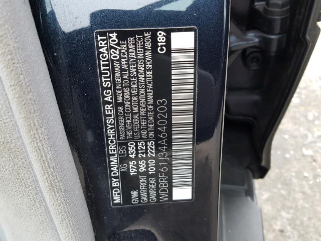 WDBRF61J34A640203 - 2004 MERCEDES-BENZ C 240 BLACK photo 10