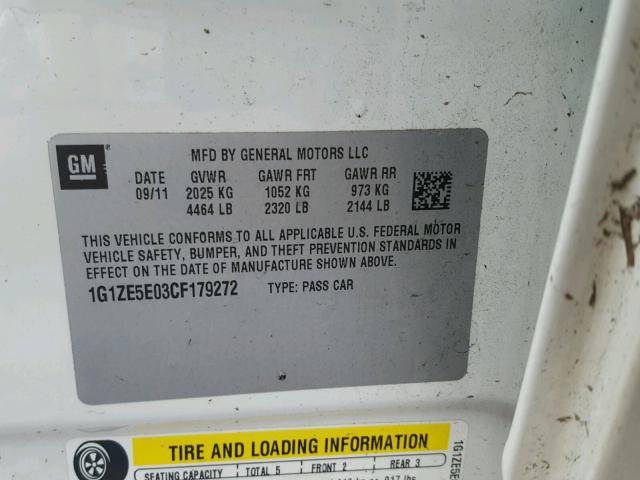 1G1ZE5E03CF179272 - 2012 CHEVROLET MALIBU LTZ ბეჟი ფოტო 10