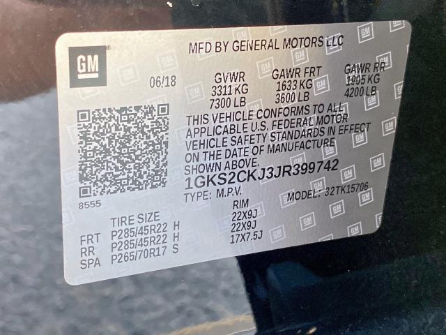 1GKS2CKJ3JR399742 - 2018 GMC YUKON DENA BLACK photo 10