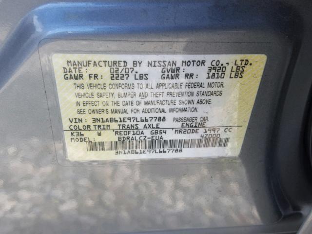 3N1AB61E97L667788 - 2007 NISSAN SENTRA 2.0 SILVER photo 10