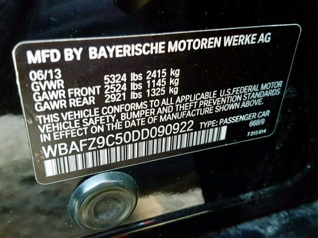 WBAFZ9C50DD090922 - 2013 BMW 535 I HYBR BLACK photo 10