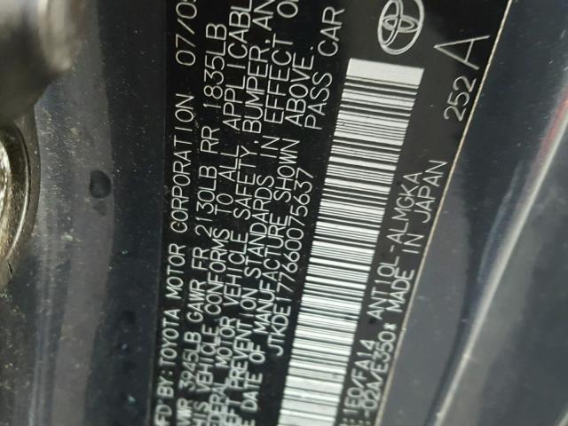 JTKDE177660075637 - 2006 TOYOTA SCION TC Boz foto 10