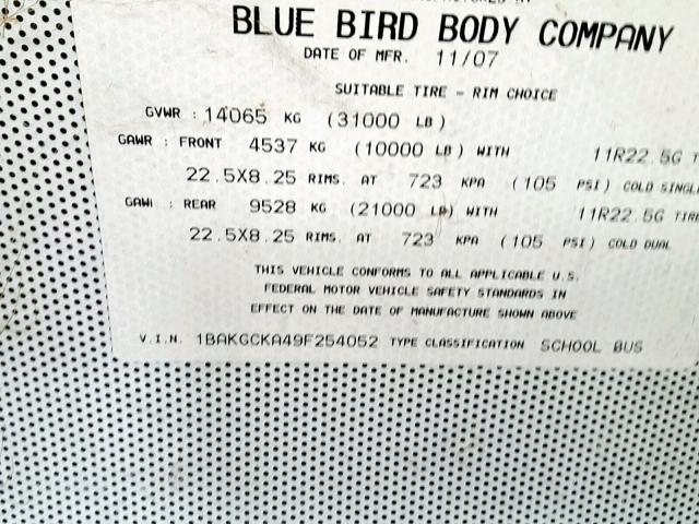 1BAKGCKA49F254052 - 2009 BLUE BIRD SCHOOL BUS YELLOW photo 10