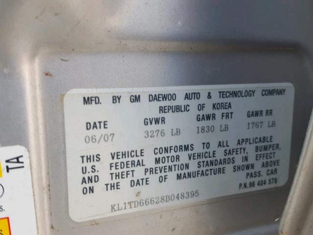 KL1TD66628B048395 - 2008 CHEVROLET AVEO BASE Gümüş foto 10