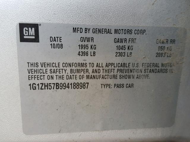 1G1ZH57B994188987 - 2009 CHEVROLET MALIBU 1LT SILVER photo 10