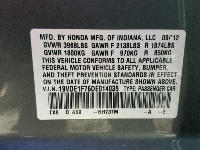 19VDE1F76DE014035 - 2013 ACURA ILX 20 TEC GRAY photo 10