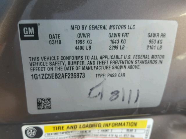 1G1ZC5EB2AF236873 - 2010 CHEVROLET MALIBU 1LT 棕色 照片 10