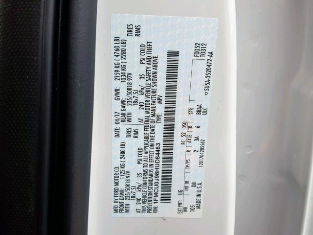 1FMCU0J98HUD84463 - 2017 FORD ESCAPE TIT WHITE photo 10