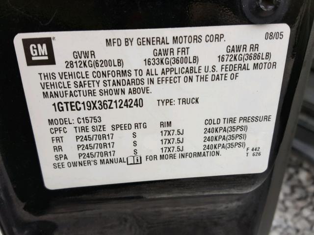 1GTEC19X36Z124240 - 2006 GMC NEW SIERRA BLACK photo 10