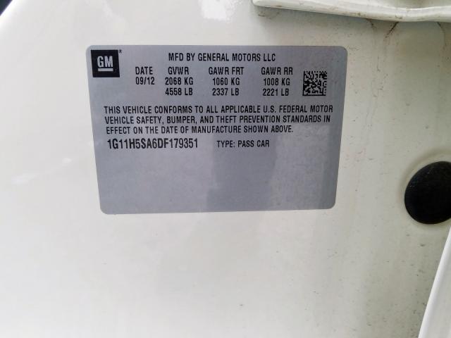 1G11H5SA6DF179351 - 2013 CHEVROLET MALIBU LTZ თეთრი ფოტო 10