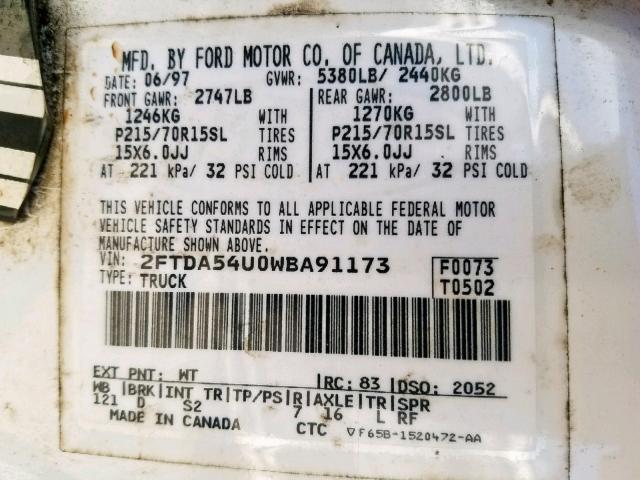 2FTDA54U0WBA91173 - 1998 FORD WINDSTAR WHITE photo 10