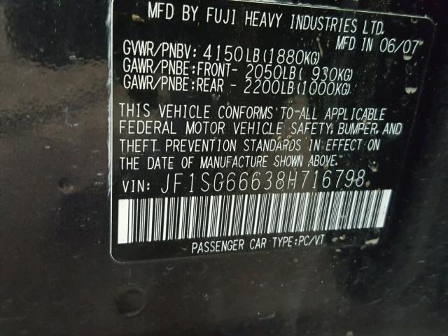 JF1SG66638H716798 - 2008 SUBARU FORESTER S 蓝色 照片 10