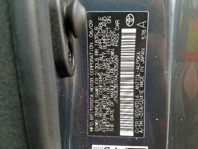 JTKDE3B7XA0305689 - 2010 TOYOTA SCION TC ნაცრისფერი ფოტო 10