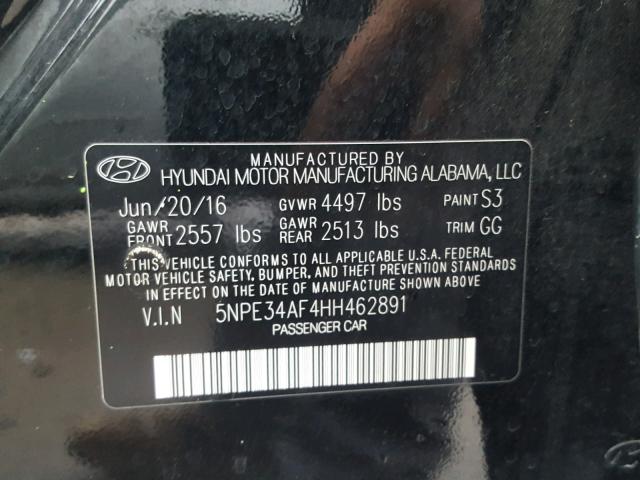 5NPE34AF4HH462891 - 2017 HYUNDAI SONATA SPO BLACK photo 10