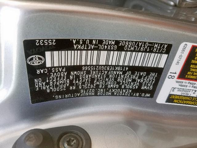 4T1BK1EB3GU215566 - 2016 TOYOTA AVALON XLE SILVER photo 10