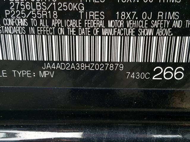 JA4AD2A38HZ027879 - 2017 MITSUBISHI OUTLANDER BLACK photo 10