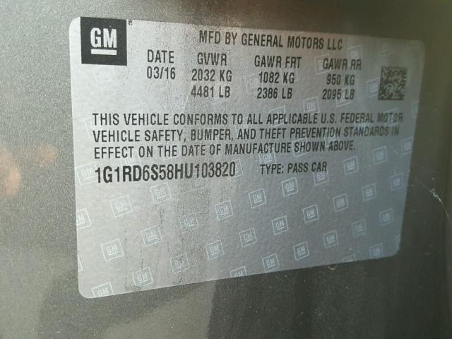 1G1RD6S58HU103820 - 2017 CHEVROLET VOLT PREMI TAN photo 10