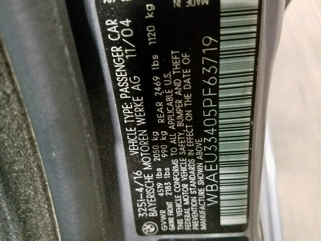 WBAEU33405PF63719 - 2005 BMW 325 XI SILVER photo 10