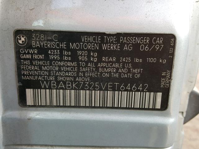 WBABK7325VET64642 - 1997 BMW 328 IC SILVER photo 10