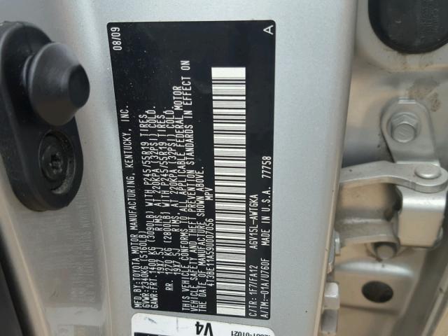 4T3BE11A59U007056 - 2009 TOYOTA VENZA BASE SILVER photo 10