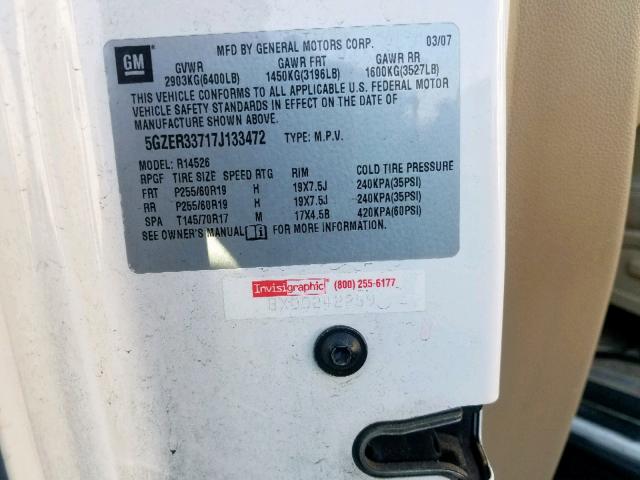 5GZER33717J133472 - 2007 SATURN OUTLOOK SP თეთრი ფოტო 10
