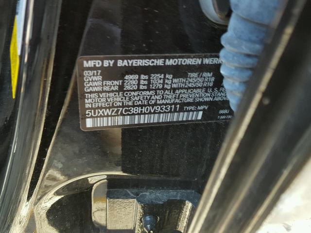 5UXWZ7C38H0V93311 - 2017 BMW X3 SDRIVE2 BLACK photo 10