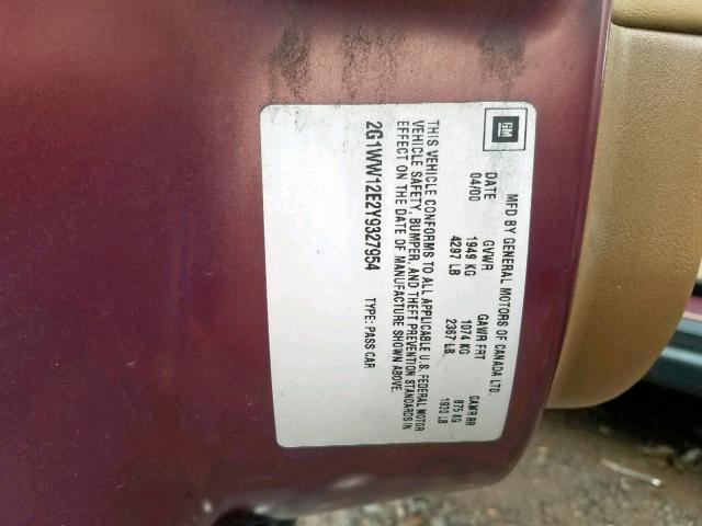 2G1WW12E2Y9327954 - 2000 CHEVROLET MONTE CARL ყავისფერი ფოტო 10