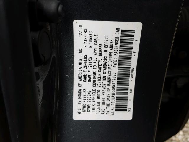 19UUA9F55BA002380 - 2011 ACURA TL GRAY photo 10