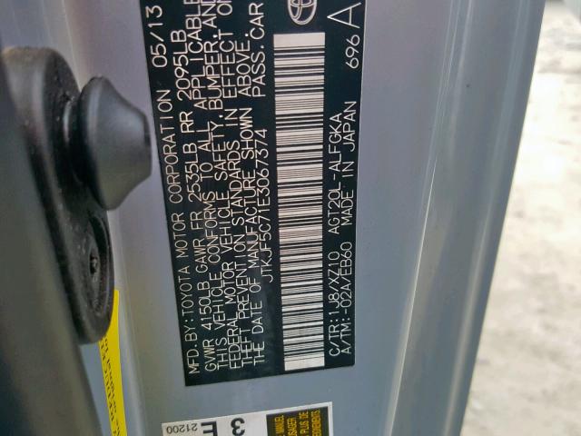 JTKJF5C71E3067374 - 2014 TOYOTA SCION TC 银色 照片 10