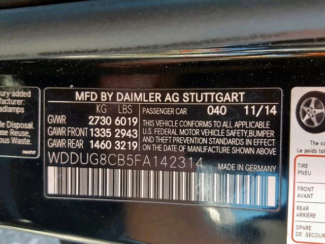 WDDUG8CB5FA142314 - 2015 MERCEDES-BENZ S 550 BLACK photo 10