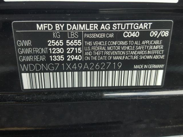 WDDNG71X49A262719 - 2009 MERCEDES-BENZ S 550 BLACK photo 10