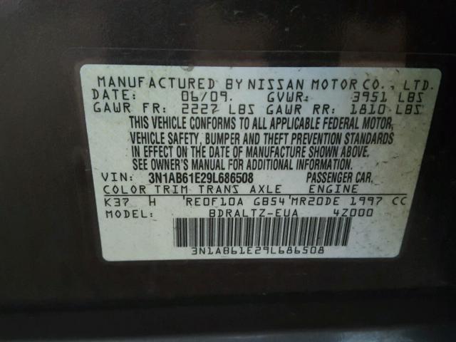 3N1AB61E29L686508 - 2009 NISSAN SENTRA 2.0 BROWN photo 10